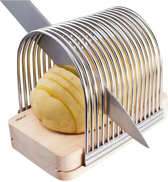 Aardappel Snijhulp, 14 x 9.6 x 11 cm, RVS, Hout - GEFU | HASSEL