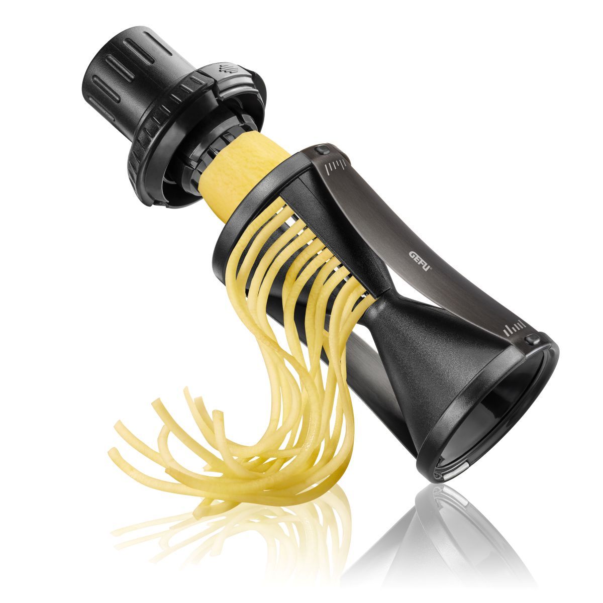 Spirelli 2.0, Spiraalsnijder, Japans Staal, Spiralizer, Juliennesnijder, Gourgettesnijder, Dunschiller, Vaatwasmachinebestendig, Met Finger-Guard & Borstel - GEFU | Spirelli 2.0