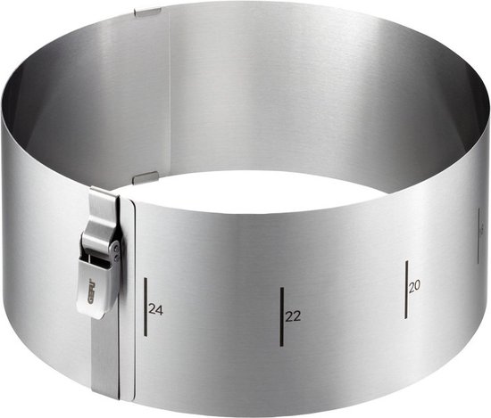 Verstelbare taartring met clip, Ø16 - Ø30 cm x 10 cm, RVS, 20 jaar garantie - GEFU | TONDO CLIP