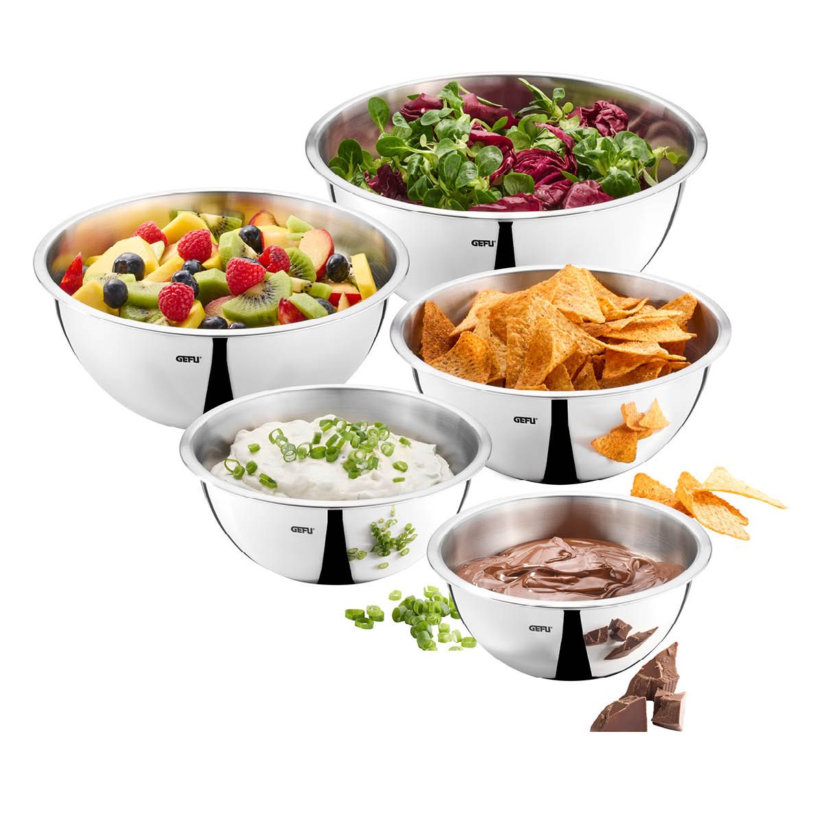 Mengkommen, Beslagkommen, Schalen, Set van 5 Stuks, RVS, Vaatwasmachinebestendig - GEFU