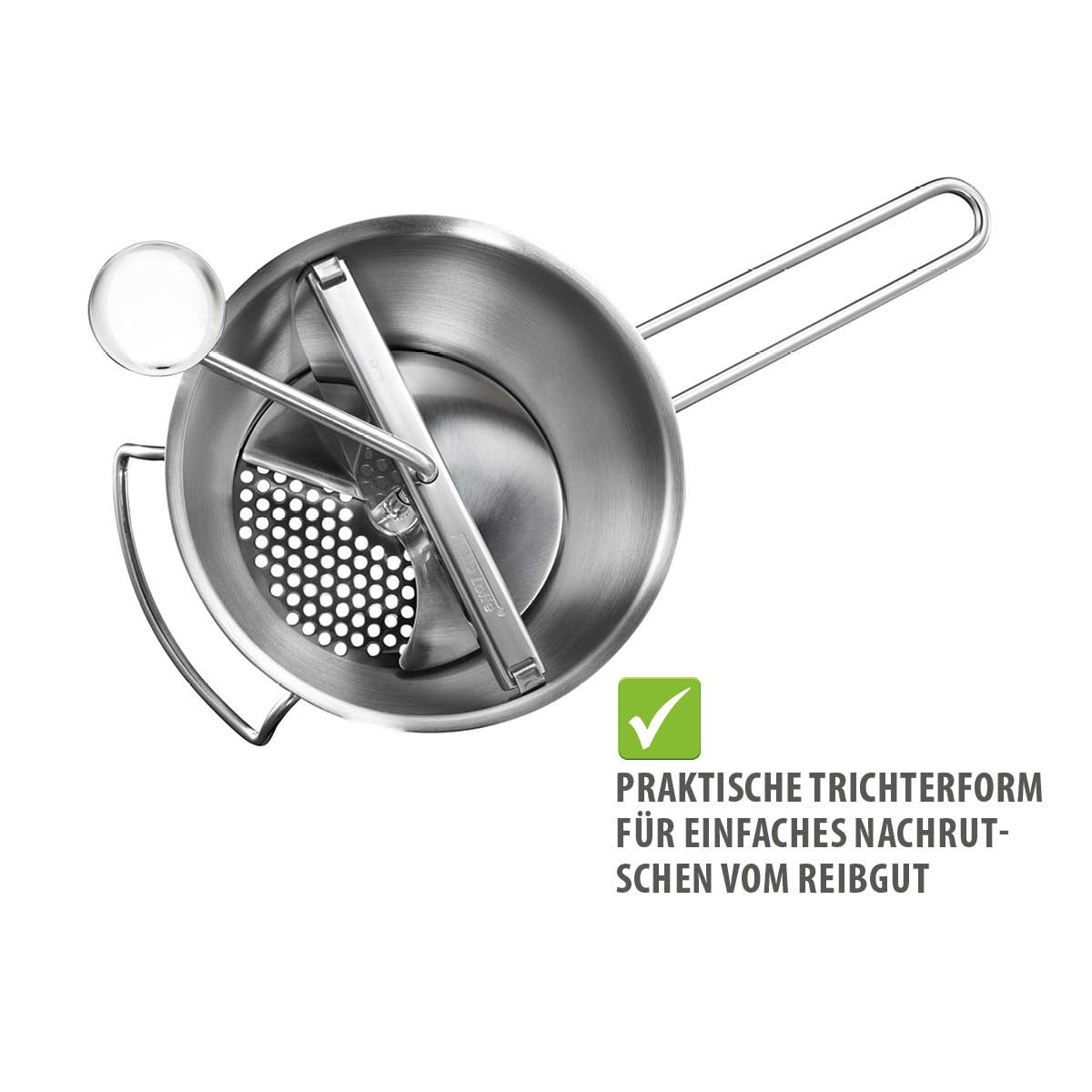 Passeerzeef, Roerzeef, Passe Vite, Inclusief 3 schijven (1/3/8mm), 2L, RVS, Vaatwasmachinebestendig - GEFU | Flotte Lotte