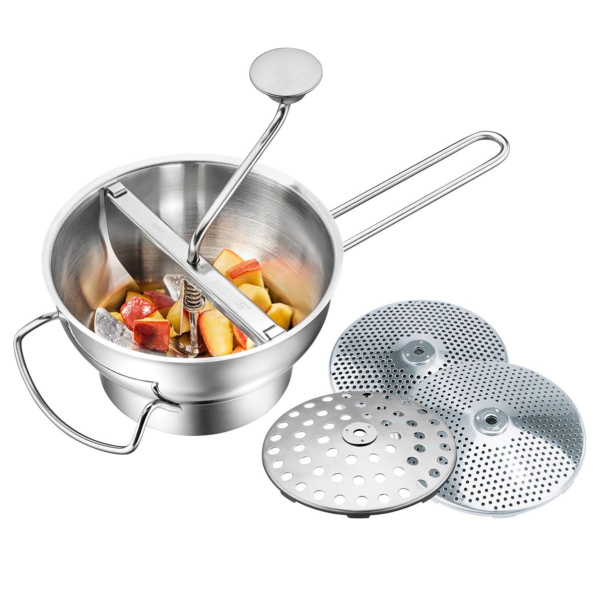 Passeerzeef, Roerzeef, Passe Vite, Inclusief 3 schijven (1/3/8mm), 2L, RVS, Vaatwasmachinebestendig - GEFU | Flotte Lotte