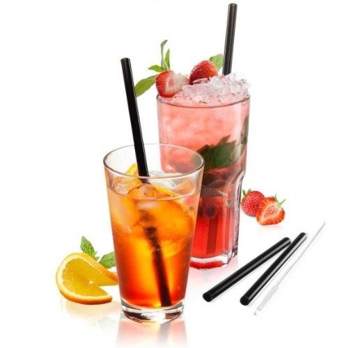 Glazen Rietjes - Zwart - 23 cm - Set Van 4 Stuks - FUTURE - Gefu