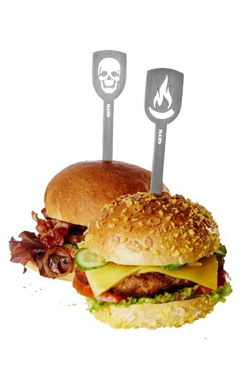 Hamburgerstokjes TORRO doodshoofd en vlam - Set van 2 - Gefu