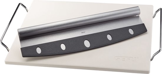 3-delige Pizzaset: Pizzasteen met houder & Pizzames, Rechthoek, 38 x 30 cm, Geschikt voor oven, gas en BBQ - GEFU | DARIOSO