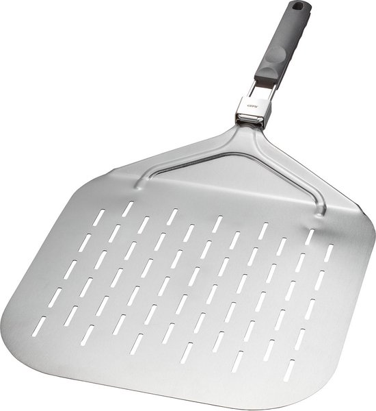 Pizzaschep, Geperforeerd, Met inklapbare handgreep, Hoogwaardig RVS, 63.5 x 32 cm, Geschikt voor BBQ en oven - GEFU | SLIDE