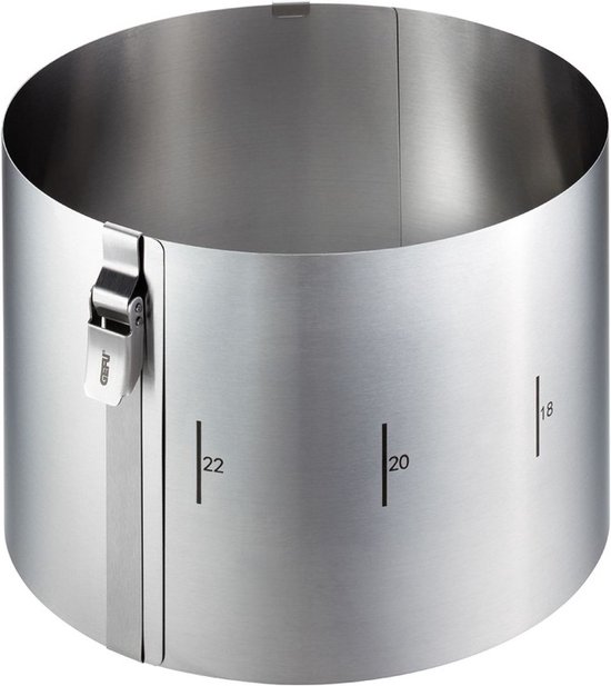 Verstelbare taartring met clip, Ø16 - Ø30 cm x 15 cm, RVS, 20 jaar garantie - GEFU | TONDO CLIP