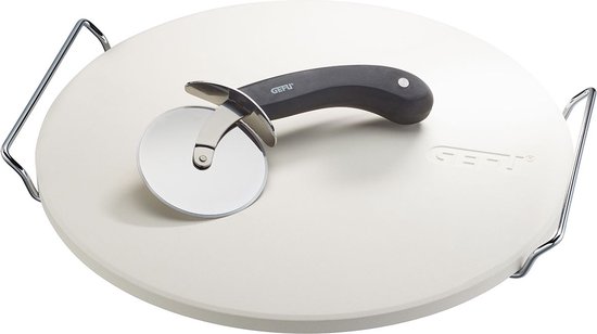 3-delige Pizzaset: Pizzasteen met houder & Pizzames, Rond, Ø33 cm, Geschikt voor oven, gas en BBQ - GEFU | DARIOSO